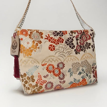 vintage Silk Obi Shoulder Bag — Zipper-Secure Crossbody with Karakusa Floral Motif