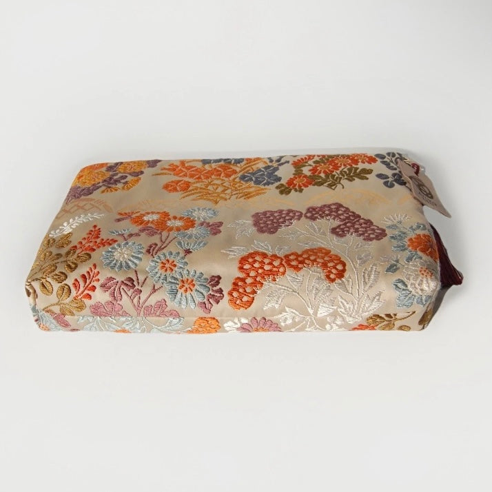 vintage Silk Obi Shoulder Bag — Zipper-Secure Crossbody with Karakusa Floral Motif
