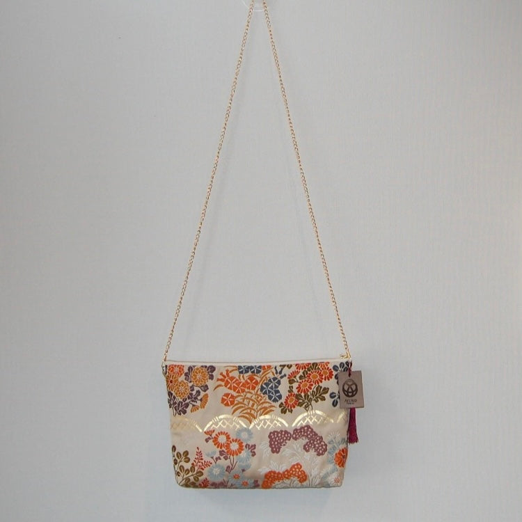 vintage Silk Obi Shoulder Bag — Zipper-Secure Crossbody with Karakusa Floral Motif