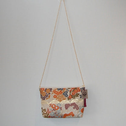 vintage Silk Obi Shoulder Bag — Zipper-Secure Crossbody with Karakusa Floral Motif