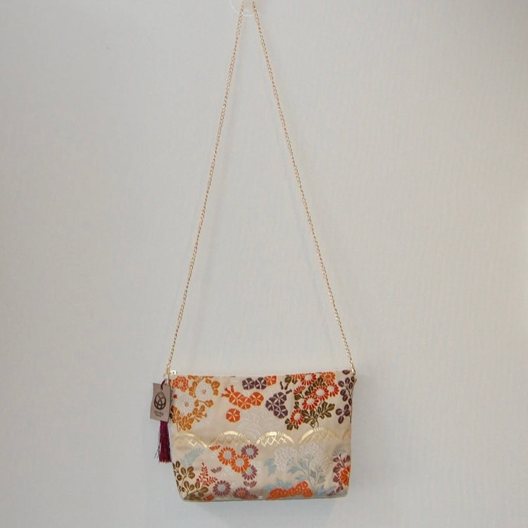 vintage Silk Obi Shoulder Bag — Zipper-Secure Crossbody with Karakusa Floral Motif