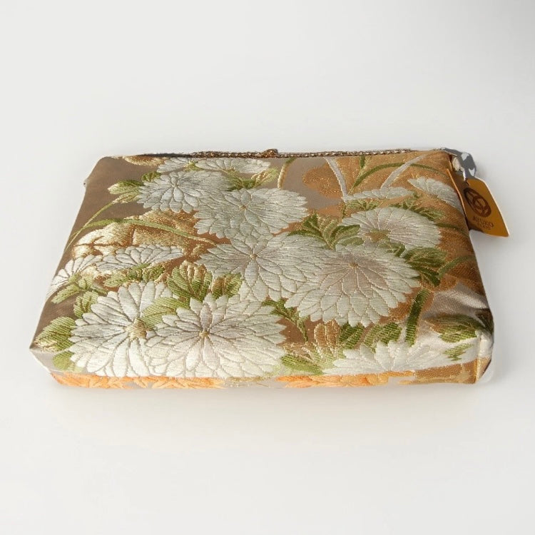 Vintage Fukuro Obi Shoulder Bag — Zipper-Secure Chrysanthemum & Maple Silk