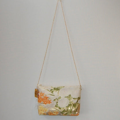 Vintage Fukuro Obi Shoulder Bag — Zipper-Secure Chrysanthemum & Maple Silk