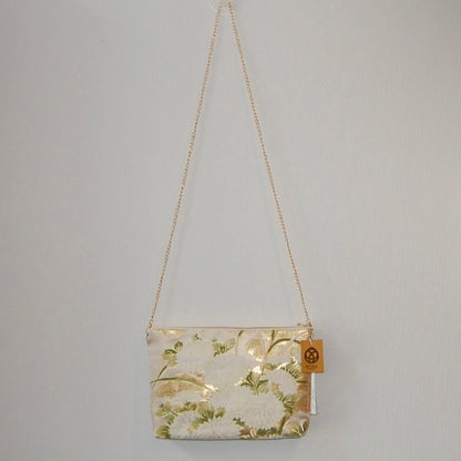 Vintage Fukuro Obi Shoulder Bag — Zipper-Secure Chrysanthemum & Maple Silk
