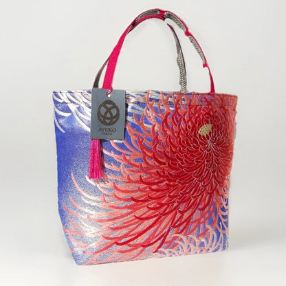 Rangiku 乱菊 Chrysanthemum Vintage Obi Silk Tote in Red Indigo