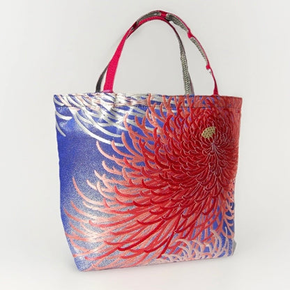 Rangiku 乱菊 Chrysanthemum Vintage Obi Silk Tote in Red Indigo