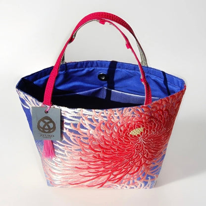 Rangiku 乱菊 Chrysanthemum Vintage Obi Silk Tote in Red Indigo