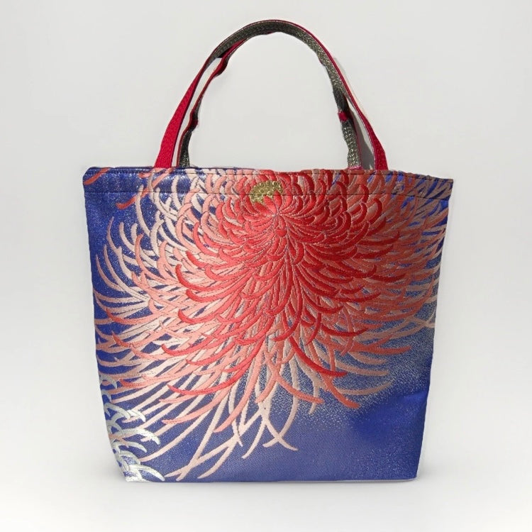 Rangiku 乱菊 Chrysanthemum Vintage Obi Silk Tote in Red Indigo
