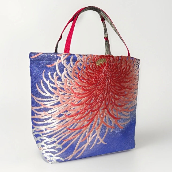 Rangiku 乱菊 Chrysanthemum Vintage Obi Silk Tote in Red Indigo