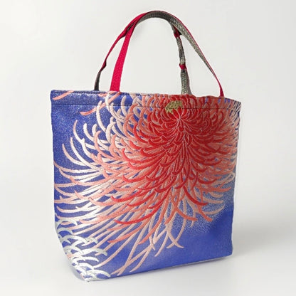 Rangiku 乱菊 Chrysanthemum Vintage Obi Silk Tote in Red Indigo