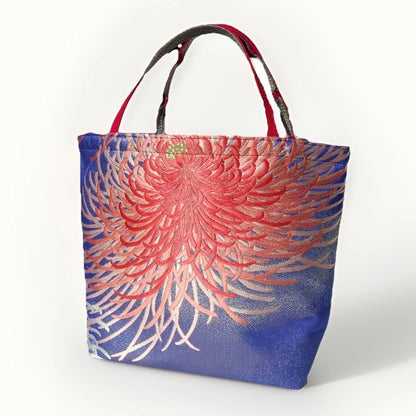 Rangiku 乱菊 Chrysanthemum Vintage Obi Silk Tote in Red Indigo