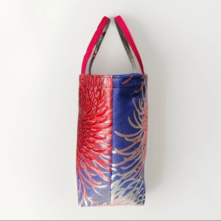 Rangiku 乱菊 Chrysanthemum Vintage Obi Silk Tote in Red Indigo