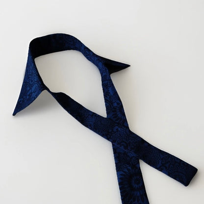Vintage Kimono Silk Detachable Collar Tie — Indigo 本藍 Kiku-Karakusa 菊唐草