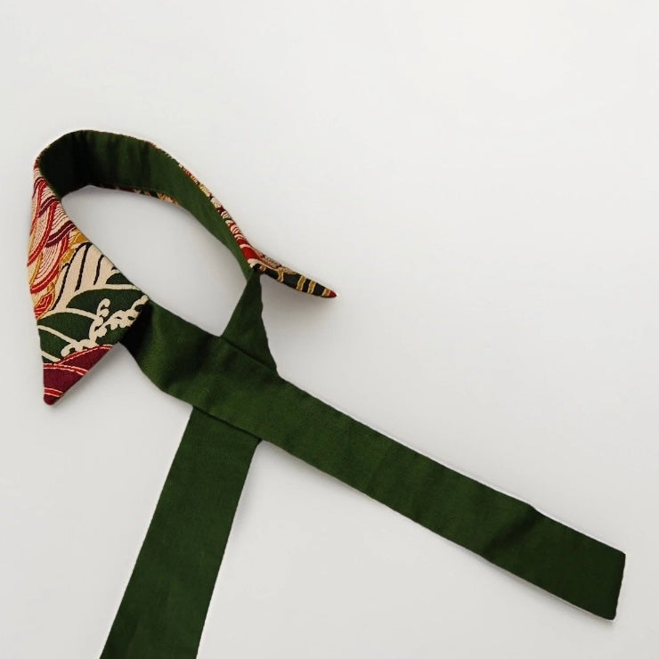 Vintage Obi Silk Detachable Collar Tie — Standing Waves & Arrow Feather Motifs 矢羽根立波文