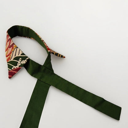 Vintage Obi Silk Detachable Collar Tie — Standing Waves & Arrow Feather Motifs 矢羽根立波文