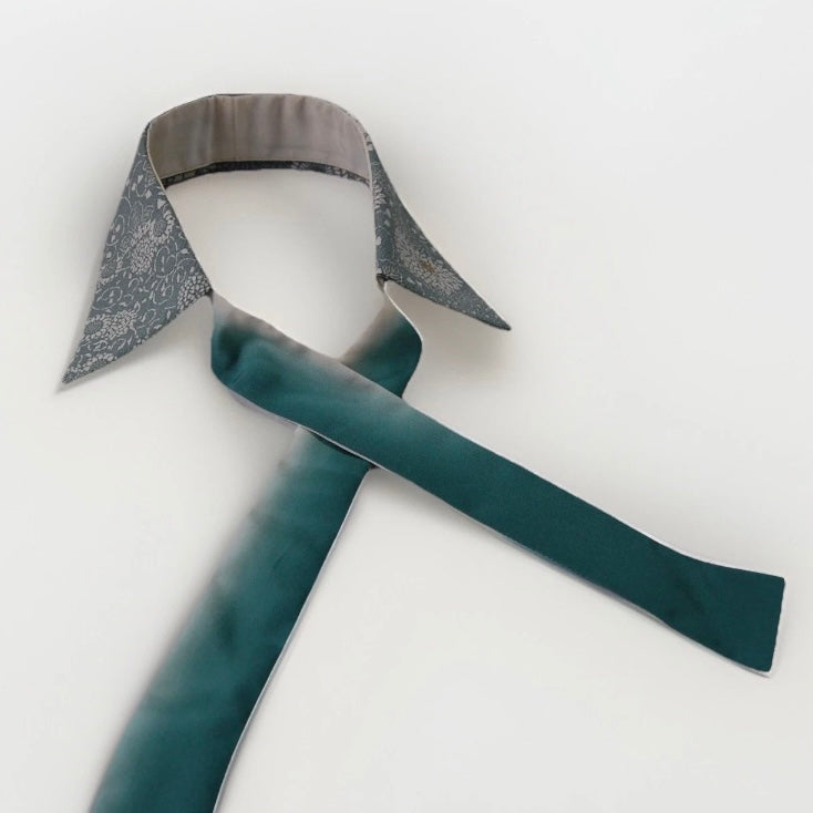 Vintage Komon Silk Detachable Collar Tie — Blue-Grey Kiku-Karakusa 菊唐草