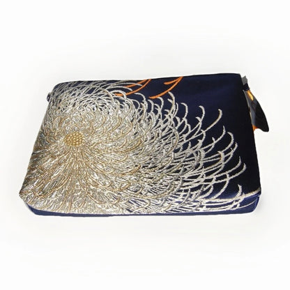 Vintage Fukuro Obi Shoulder Bag — Navy & Silver Ran-Giku Silk