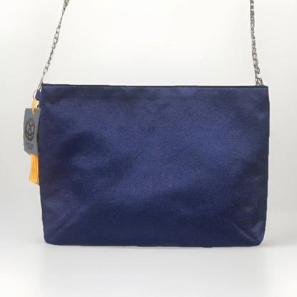 Vintage Fukuro Obi Shoulder Bag — Navy & Silver Ran-Giku Silk
