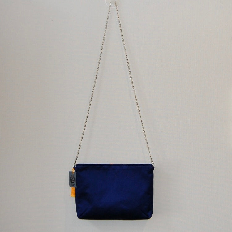 Vintage Fukuro Obi Shoulder Bag — Navy & Silver Ran-Giku Silk