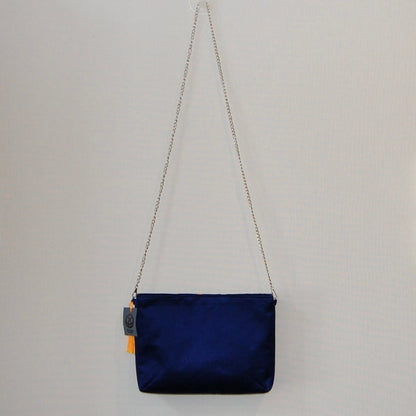 Vintage Fukuro Obi Shoulder Bag — Navy & Silver Ran-Giku Silk