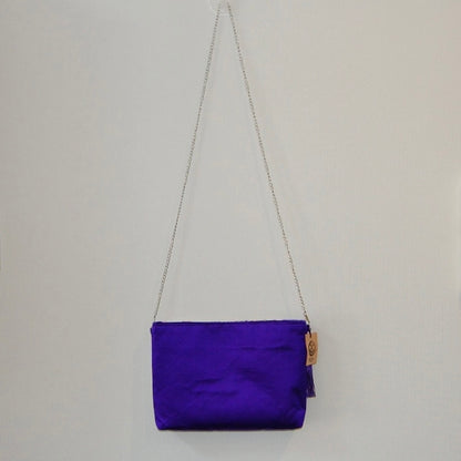 Vintage Fukuro Obi Shoulder Bag — Purple Silk with White Peony Motif