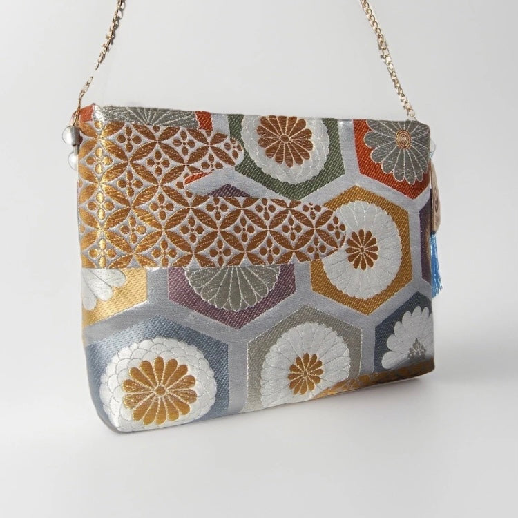 Vintage Fukuro Obi Shoulder Bag — Kikko & Chrysanthemum Silk