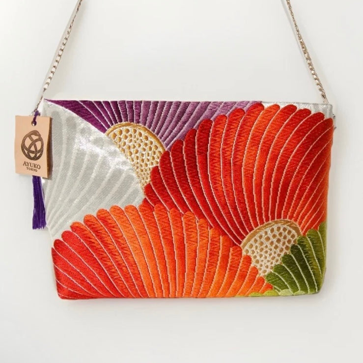 Vintage Fukuro Obi Shoulder Bag — Vibrant Kiku-Zukushi Chrysanthemum Silk