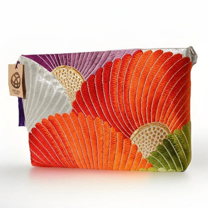 Vintage Fukuro Obi Shoulder Bag — Vibrant Kiku-Zukushi Chrysanthemum Silk