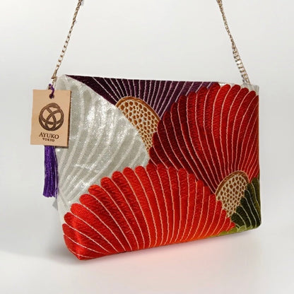 Vintage Fukuro Obi Shoulder Bag — Vibrant Kiku-Zukushi Chrysanthemum Silk