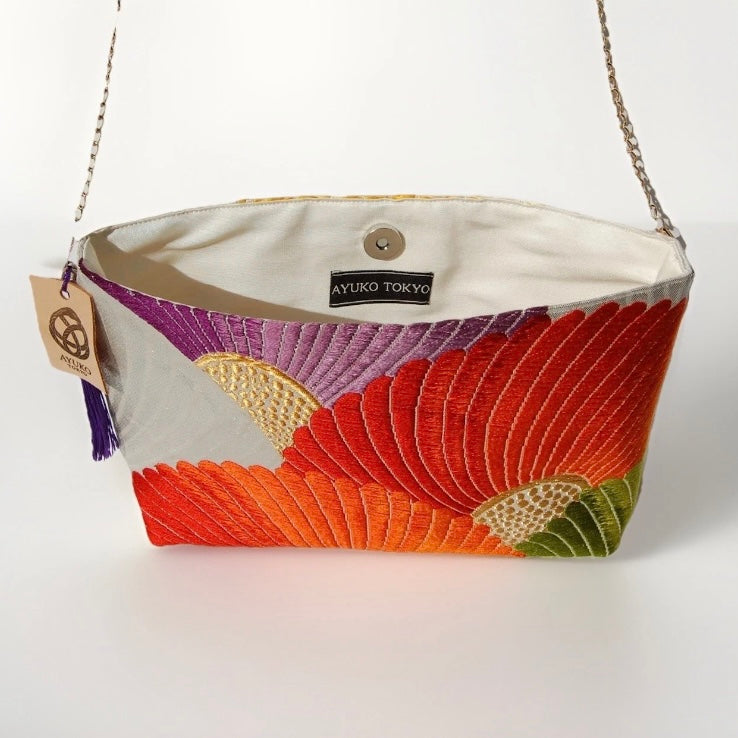 Vintage Fukuro Obi Shoulder Bag — Vibrant Kiku-Zukushi Chrysanthemum Silk
