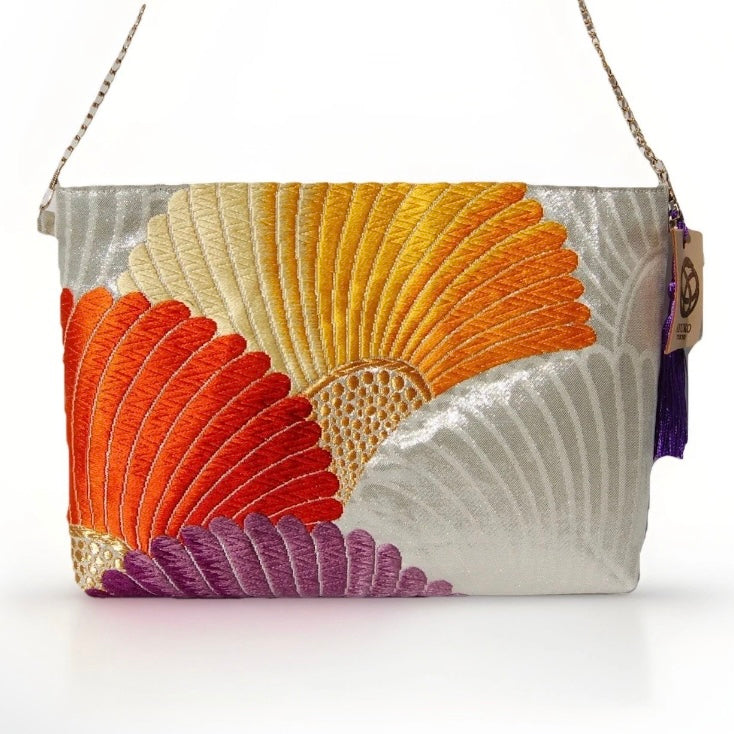 Vintage Fukuro Obi Shoulder Bag — Vibrant Kiku-Zukushi Chrysanthemum Silk
