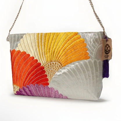 Vintage Fukuro Obi Shoulder Bag — Vibrant Kiku-Zukushi Chrysanthemum Silk