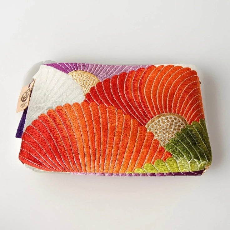 Vintage Fukuro Obi Shoulder Bag — Vibrant Kiku-Zukushi Chrysanthemum Silk