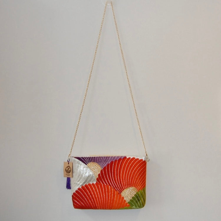 Vintage Fukuro Obi Shoulder Bag — Vibrant Kiku-Zukushi Chrysanthemum Silk