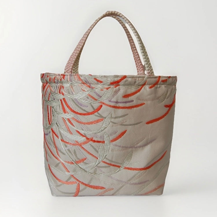 Rangiku 乱菊 Chrysanthemum Vintage Obi Silk Tote in Gold Silver Pink