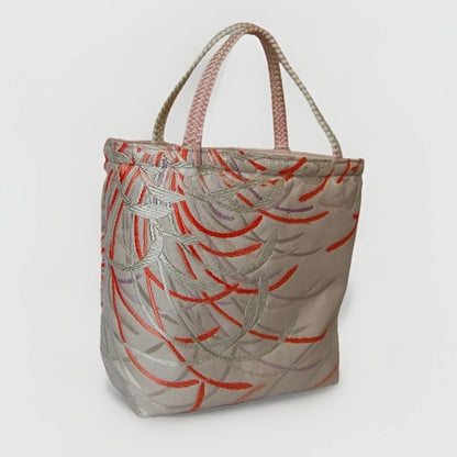 Rangiku 乱菊 Chrysanthemum Vintage Obi Silk Tote in Gold Silver Pink
