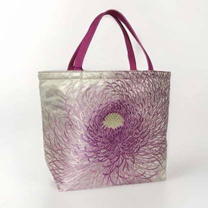 Rangiku 乱菊 Chrysanthemum Vintage Obi Silk Tote in Lavender Silver