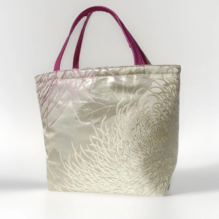 Rangiku 乱菊 Chrysanthemum Vintage Obi Silk Tote in Lavender Silver