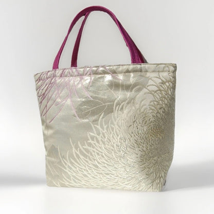 Rangiku 乱菊 Chrysanthemum Vintage Obi Silk Tote in Lavender Silver