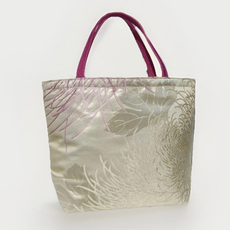 Rangiku 乱菊 Chrysanthemum Vintage Obi Silk Tote in Lavender Silver