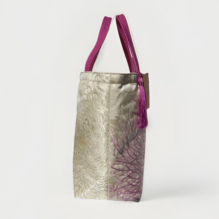 Rangiku 乱菊 Chrysanthemum Vintage Obi Silk Tote in Lavender Silver