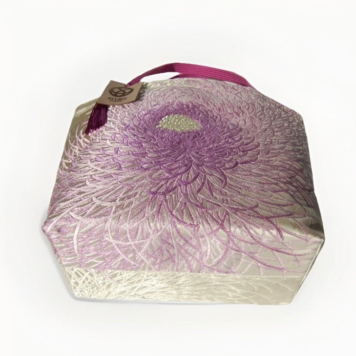 Rangiku 乱菊 Chrysanthemum Vintage Obi Silk Tote in Lavender Silver