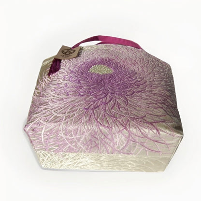Rangiku 乱菊 Chrysanthemum Vintage Obi Silk Tote in Lavender Silver