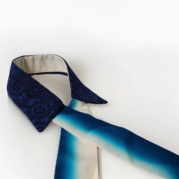 Vintage Komon Silk Detachable Collar Tie — Indigo 本藍 Kiku-Karakusa 菊唐草文