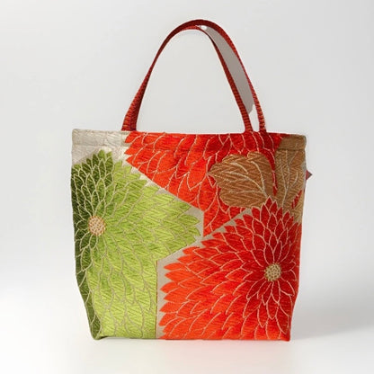 Kiku-zukushi 菊尽くし Vintage Obi Silk Tote in White Multi