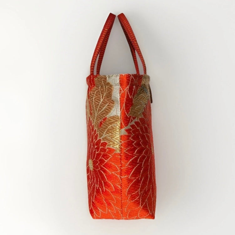 Kiku-zukushi 菊尽くし Vintage Obi Silk Tote in White Multi