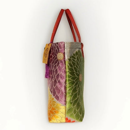 Kiku-zukushi 菊尽くし Vintage Obi Silk Tote in White Multi