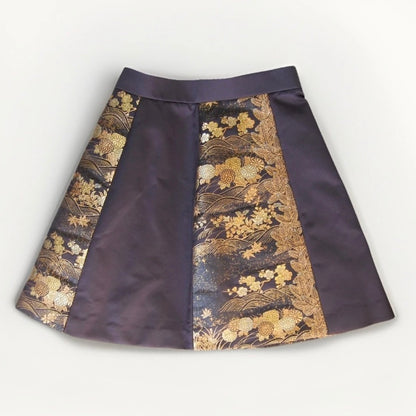 Vintage Obi Silk A-Line Mini Skirt in Dark Gold Floral