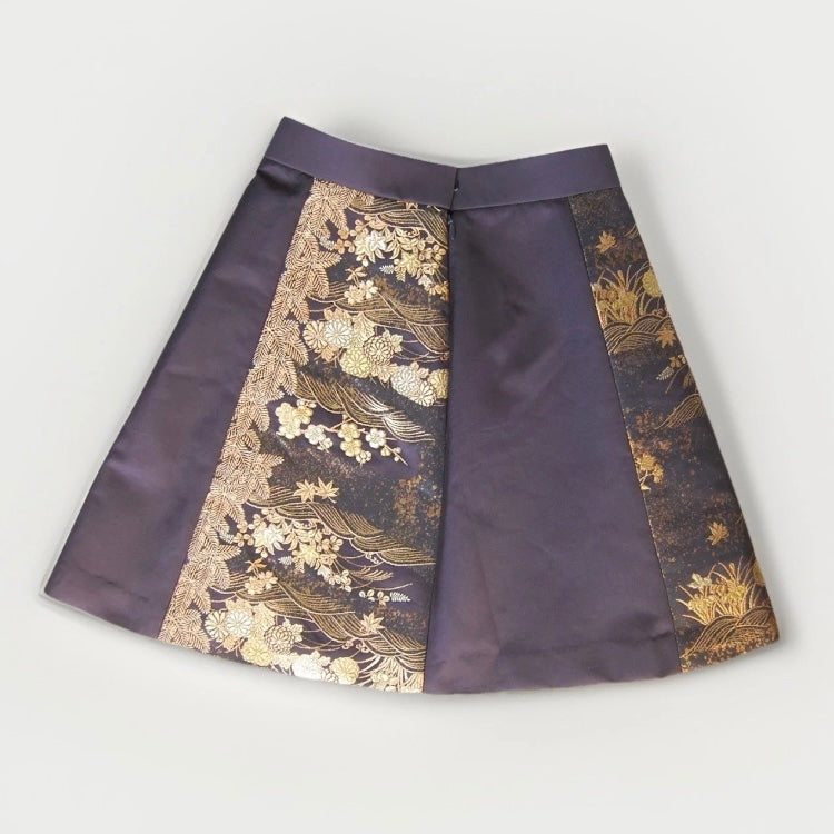 Vintage Obi Silk A-Line Mini Skirt in Dark Gold Floral