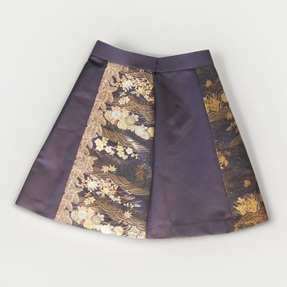 Vintage Obi Silk A-Line Mini Skirt in Dark Gold Floral